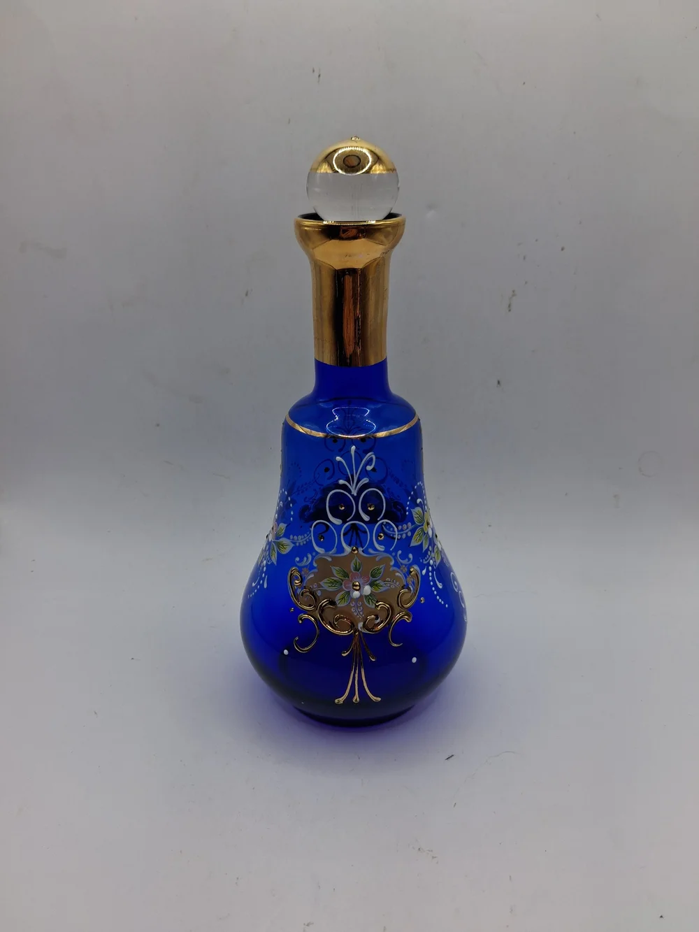 Cobalt Blue Gold-Trim Glass Decanter Set